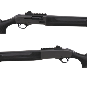 Black tactical shotgun shown from both sides