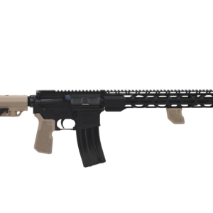 Black and tan AR-style rifle with magazine