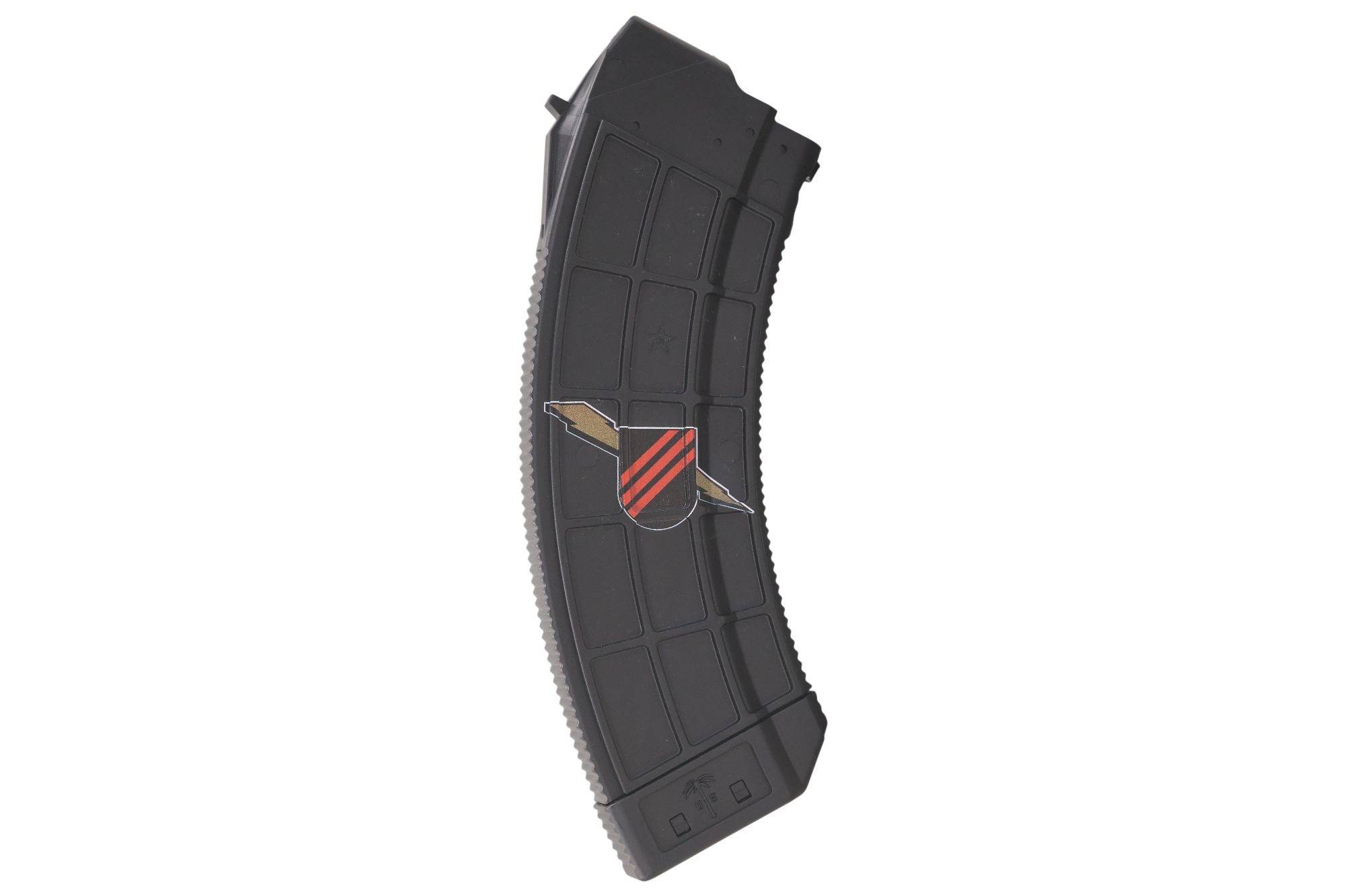 Black rifle magazine with logo sticker