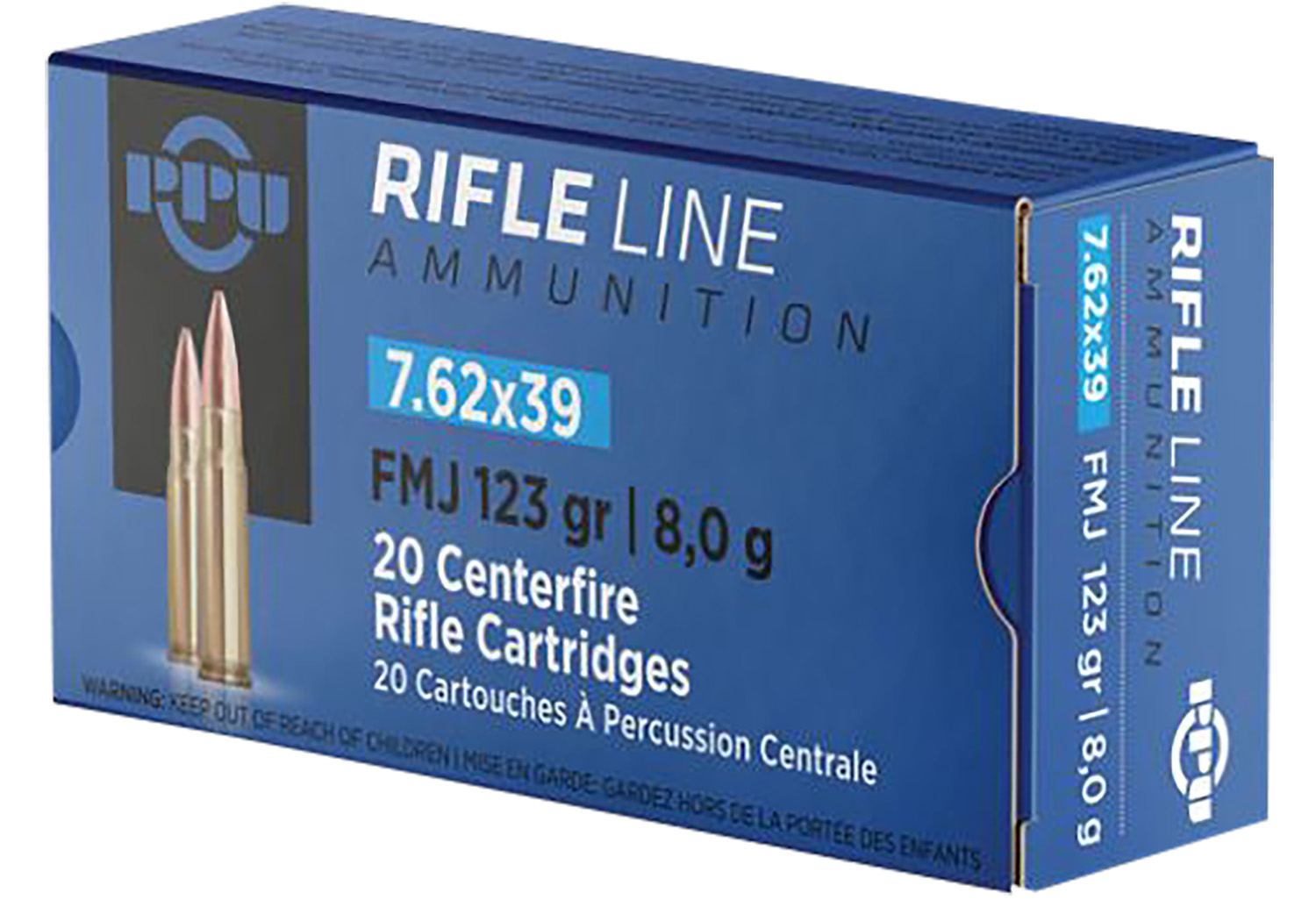Box of 7.62x39 rifle ammunition cartridges