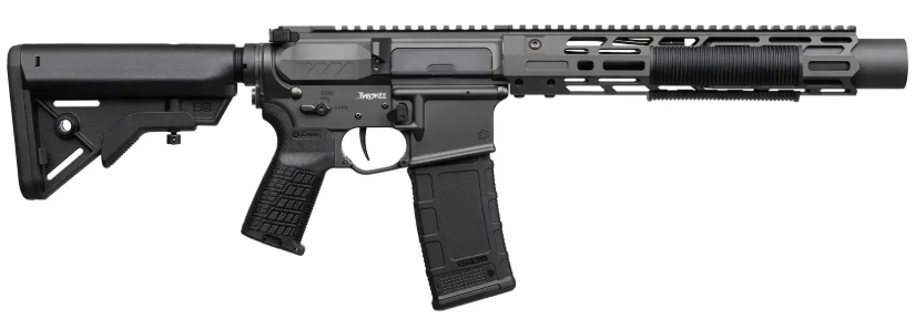 Black AR-style semi-automatic rifle with magazine