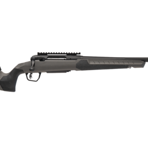 Black bolt-action rifle on white background