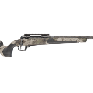 Camouflage bolt-action hunting rifle on white background