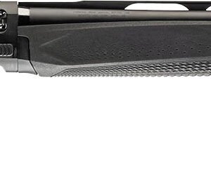 Black semi-automatic shotgun on white background