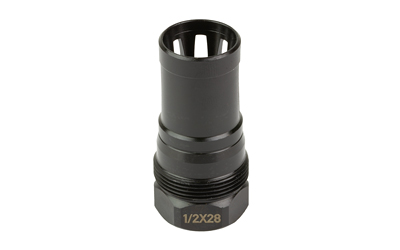 Black threaded metal adapter labeled 1/2x28