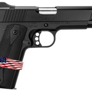Black 1911-style handgun with American flag graphic