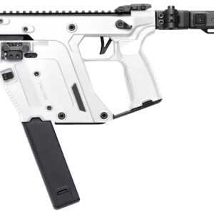 White and black KRISS Vector firearm with folding stock