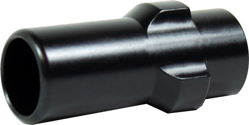 Black metal cylindrical adapter with central flange