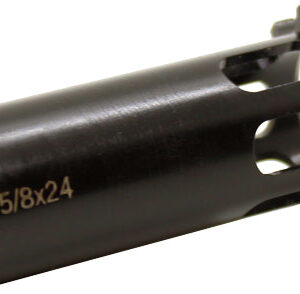Black metal muzzle brake with 5/8x24 marking