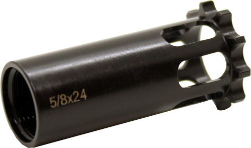 Black metal muzzle brake with 5/8x24 marking