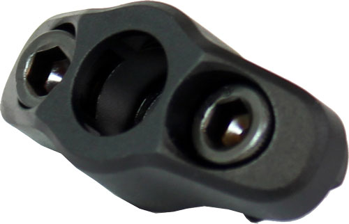 Black metal mechanical component with two bolts