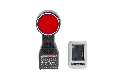 Red handheld signal paddle with small device