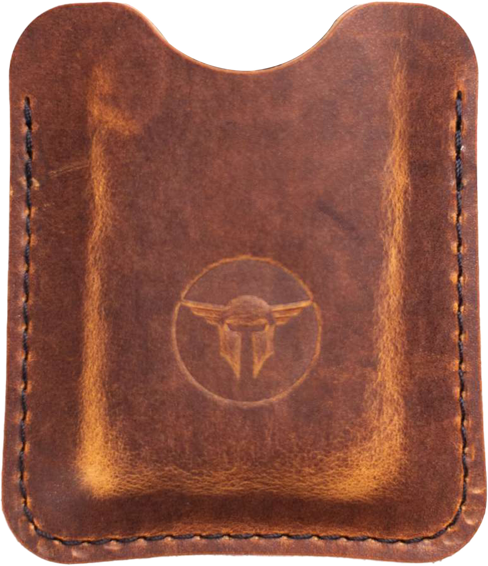 Brown leather wallet with embossed bull logo