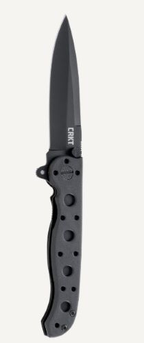 Black folding pocket knife with textured handle