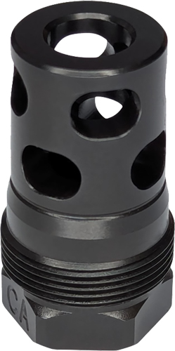 Black metal muzzle brake with side ports