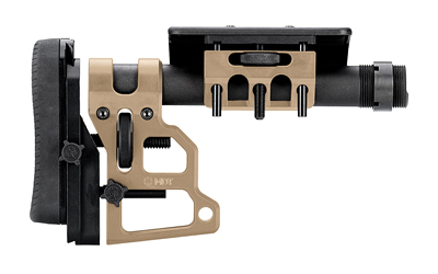 Adjustable tactical rifle buttstock in tan and black