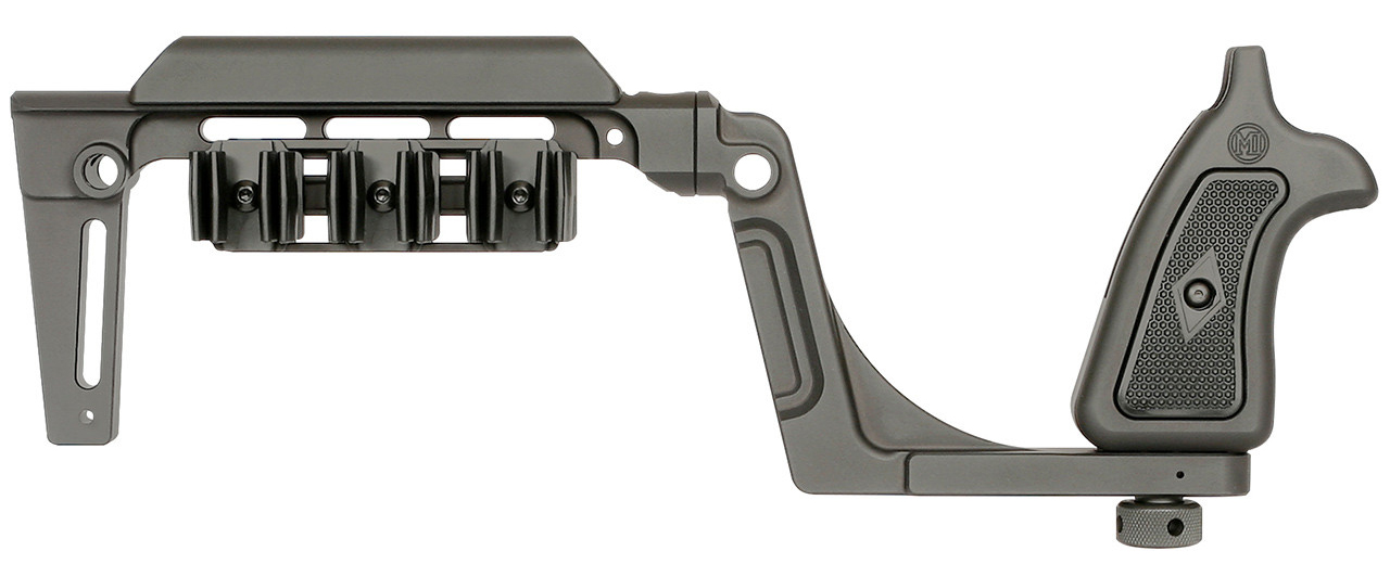 Metal firearm stock with pistol grip and rail