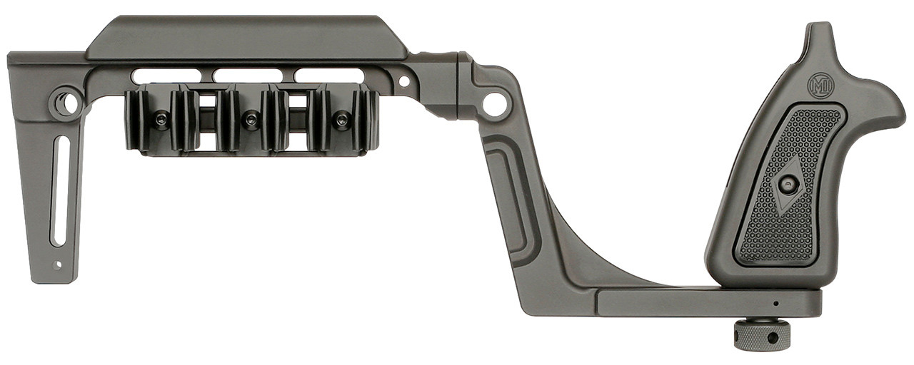 Adjustable firearm stock with pistol grip and rail