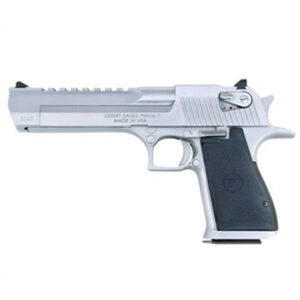 Silver Desert Eagle pistol with black grip