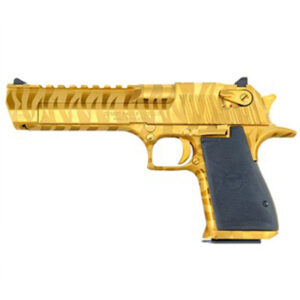 Gold tiger-striped semi-automatic pistol with black grip