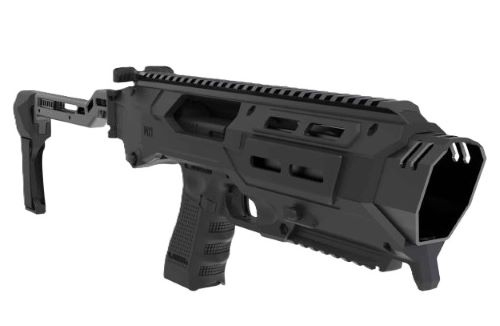 Futuristic black tactical shotgun with stock
