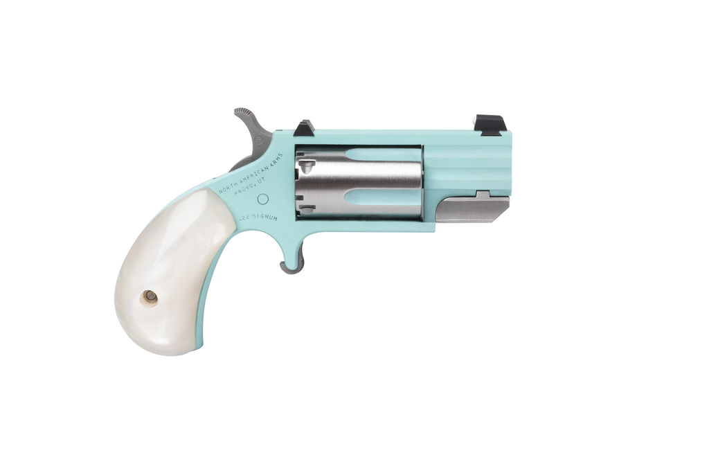 Turquoise snub-nose revolver with white grip