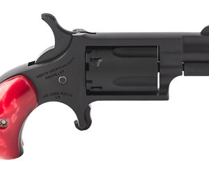 Compact black derringer pistol with red grip