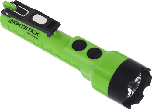 Green Nightstick flashlight with black head and clip