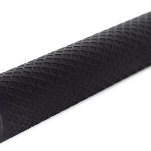Black textured cylindrical metal tube with threaded end