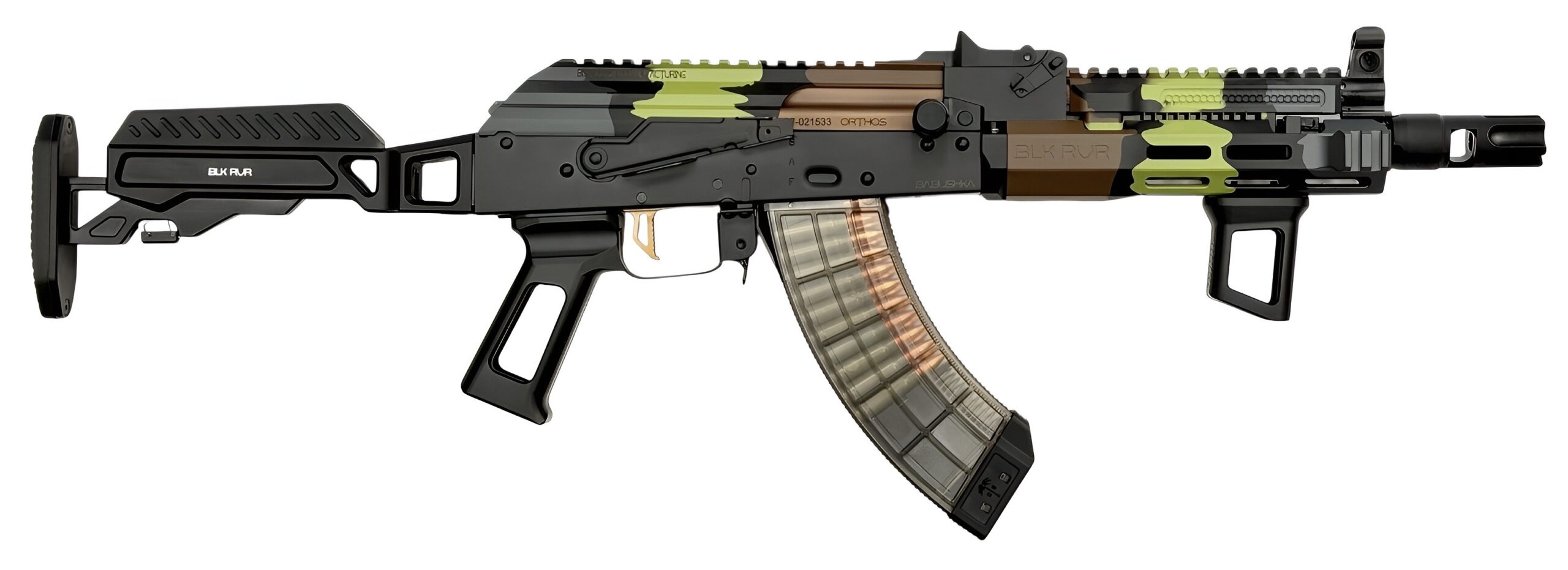 Customized AK-style rifle with green accents