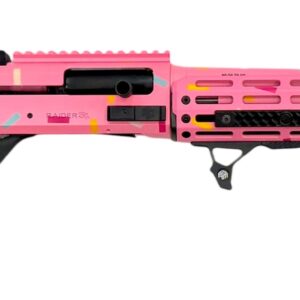 Pink sprinkle-pattern tactical shotgun on white background