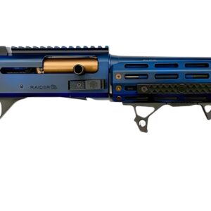 Blue and black tactical shotgun on white background