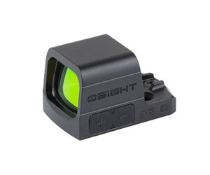 Compact black reflex sight with green lens
