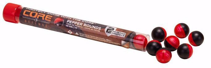 Tube of pepper rounds with red and black balls