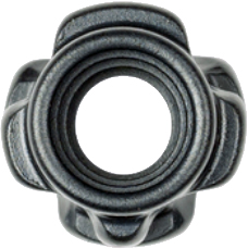 Metal circular component with four rounded protrusions