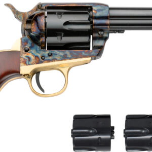 Vintage revolver with wooden grip and extra cylinders