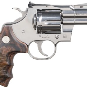 Stainless steel revolver with wooden grip