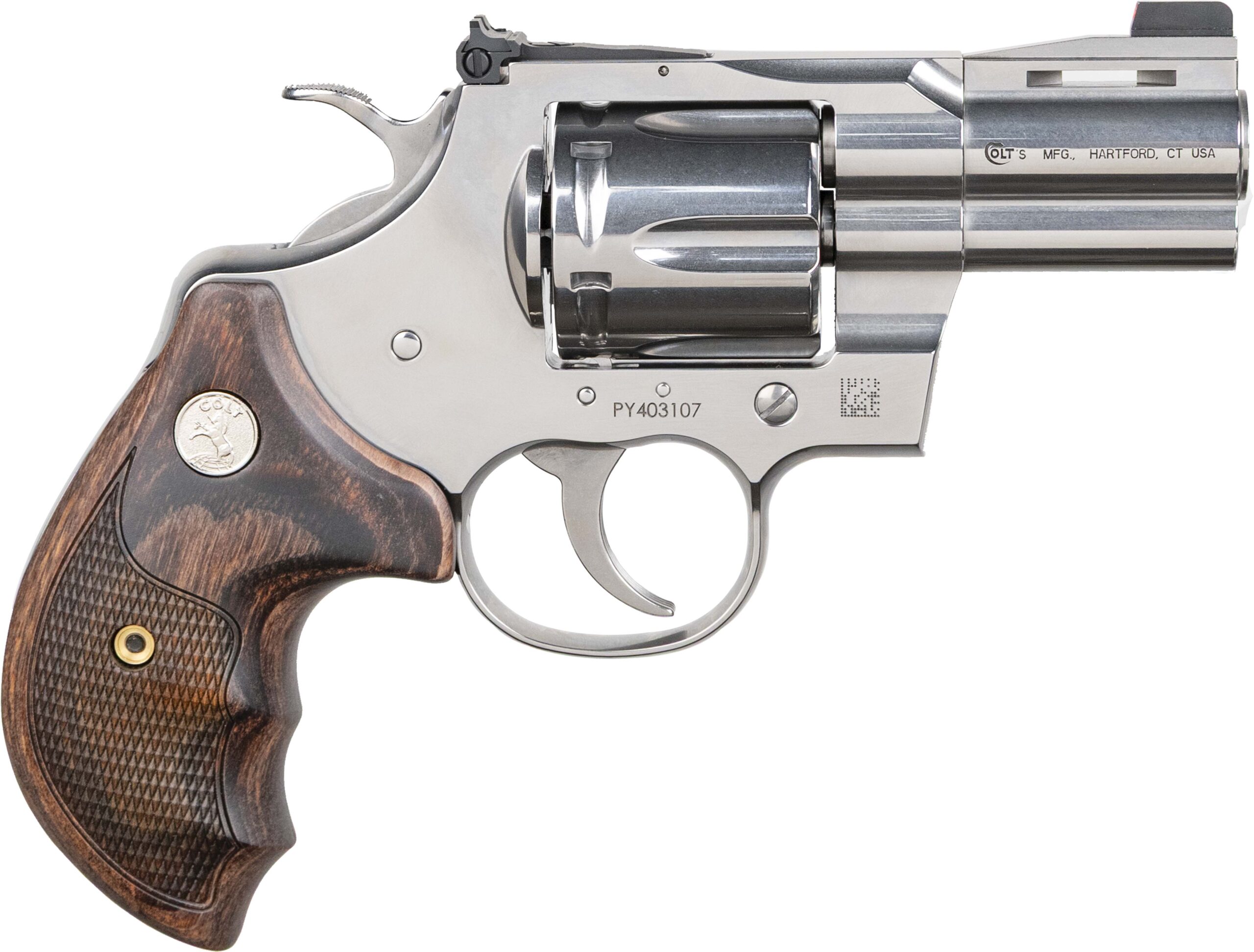 Stainless steel revolver with wooden grip
