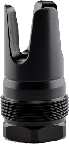 Black threaded metal muzzle brake attachment