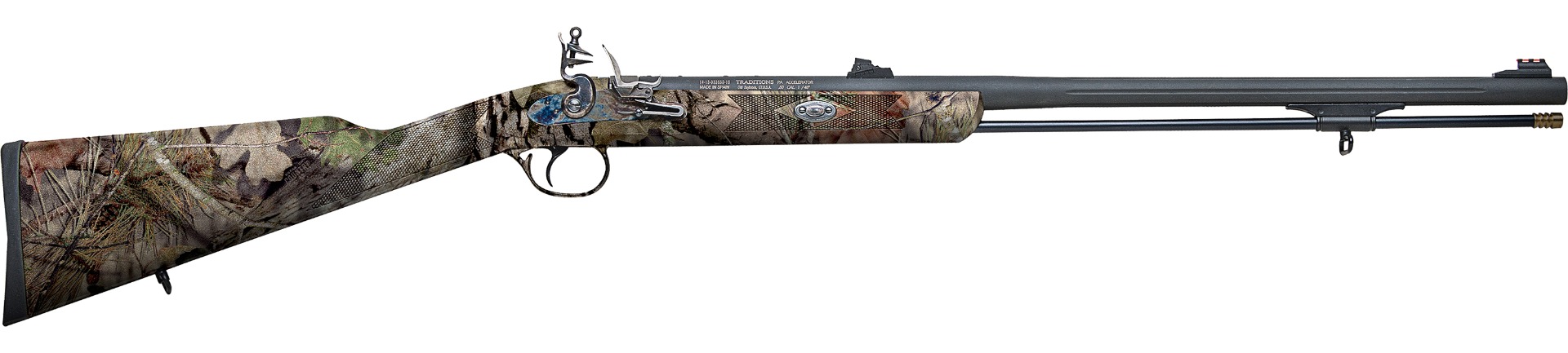 Camouflage muzzleloader rifle isolated on white background