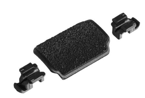 Black textured rectangular pad with two clips