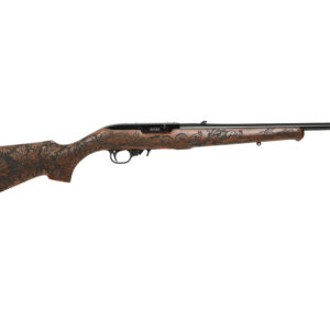 Engraved Ruger rifle with wildlife carved wooden stock