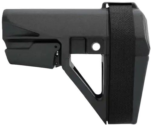 Black adjustable tactical firearm stock on white background