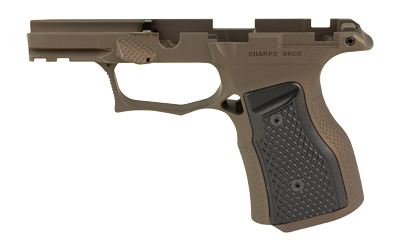 Tan pistol frame with black grip panel