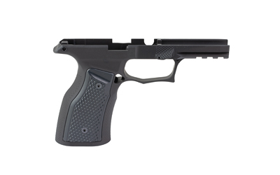 Black semi-automatic pistol frame on white background