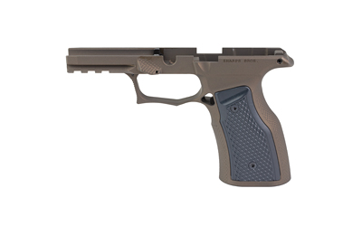 Semi-automatic pistol frame with black grip panel