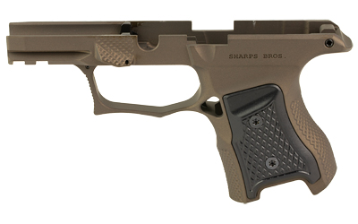 Tan pistol frame with black textured grip