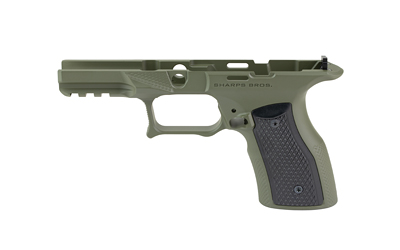 Olive green handgun frame with black grip