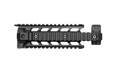 Black tactical rifle handguard with Picatinny rails