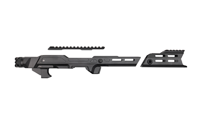 Futuristic black rifle chassis and stock components